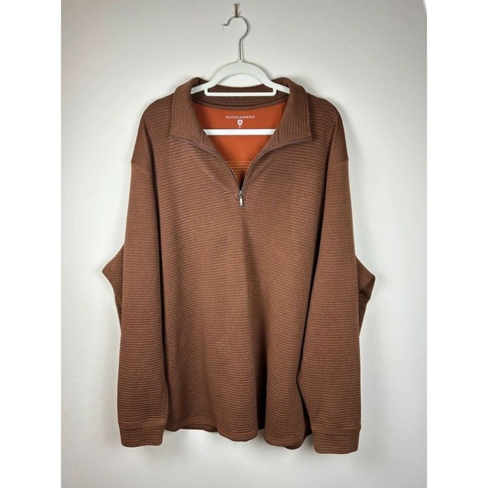 Saddlebred Sweatshirt Men's Brown 1/4 Zip Mock Neck 3XL Big & Tall Stripe